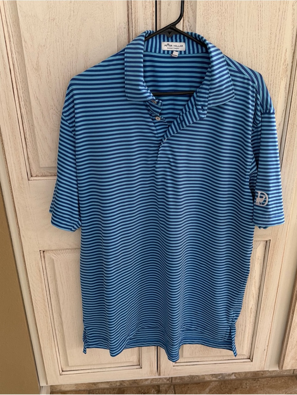 Peter Millar Blue and Navy Horizontal Stripe Polo